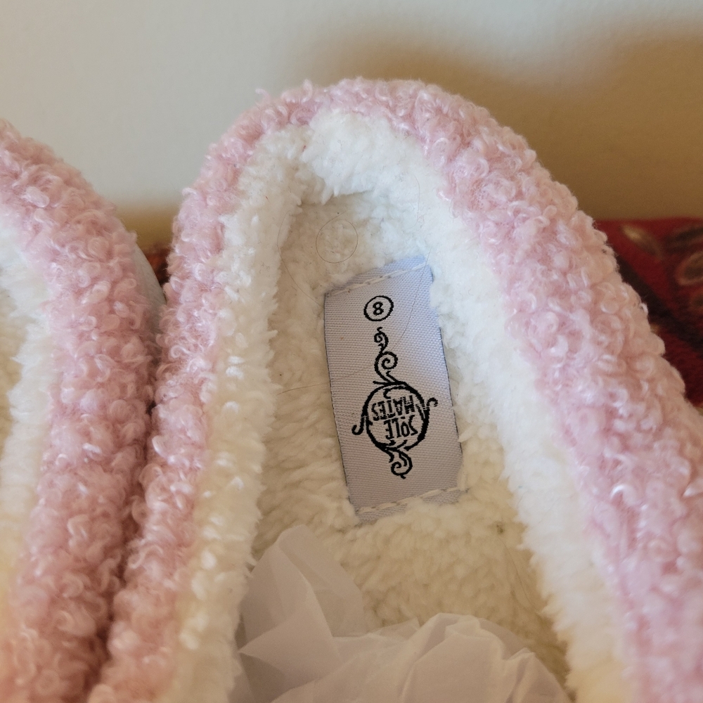 Pink Fuzzy Slippers with Bear and Candy Cane Design - Picture 2 of 3
